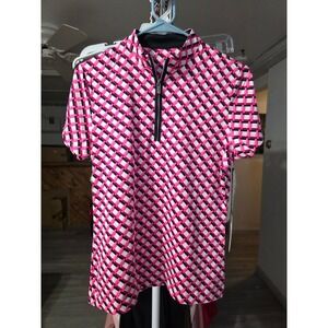 TAIL Activewear Pink Grid Short‎ Sleeve Mock Zip Neck Top Golf Tennis Small